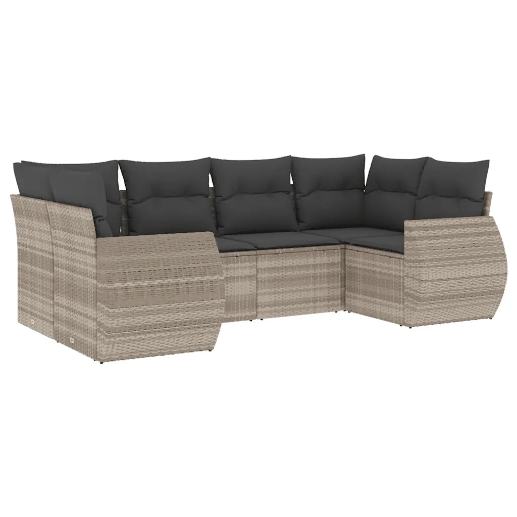 Set Divano da Giardino 6pz con Cuscini Grigio Chiaro Polyrattan
