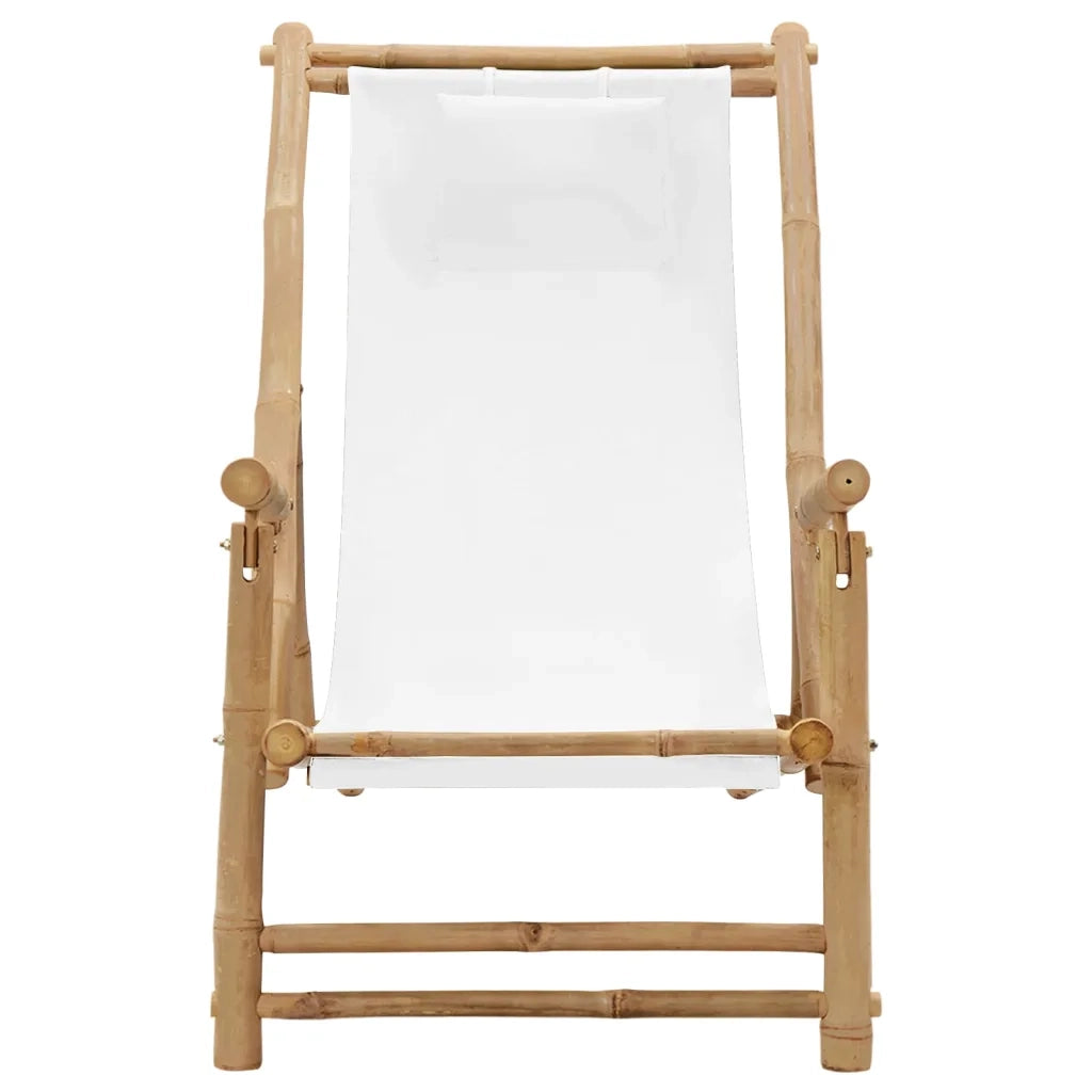 Sedia a Sdraio in Bambù e Tela Bianco Crema 318594