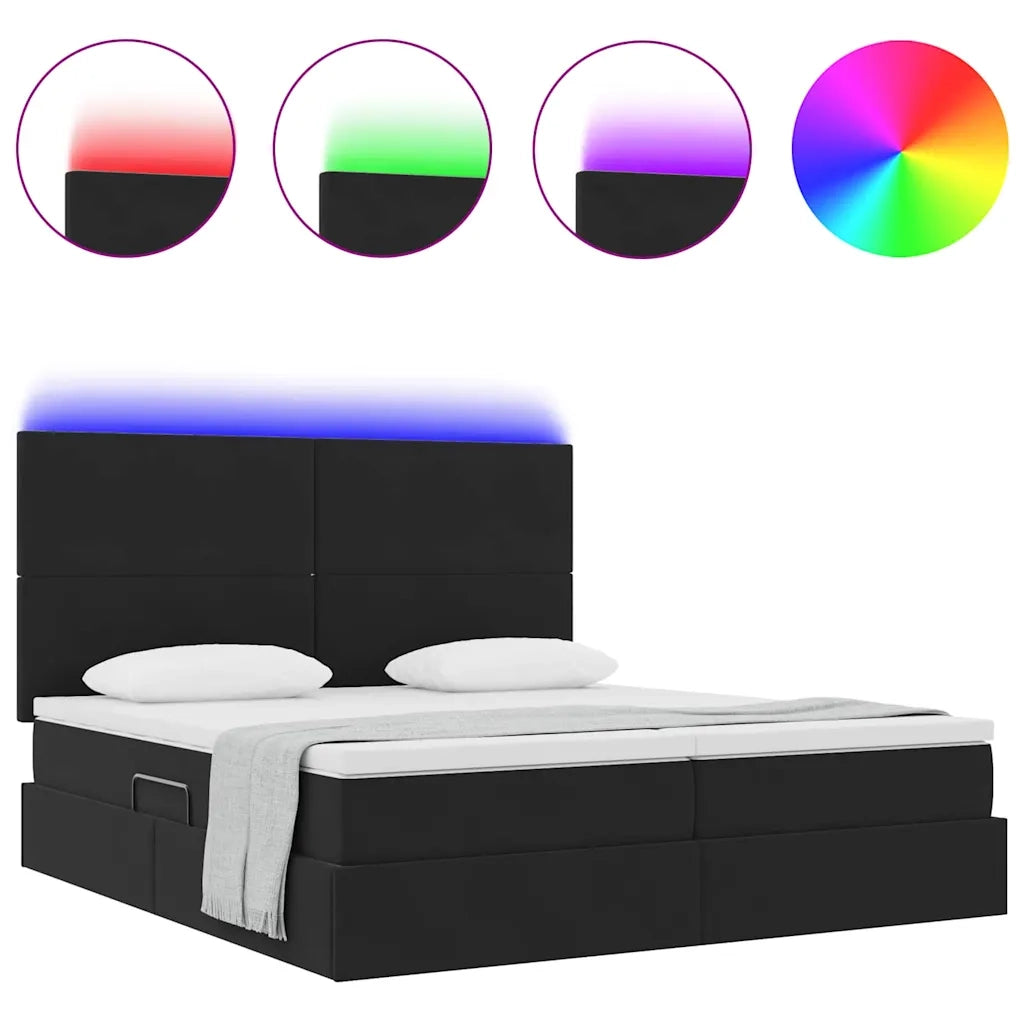Letto con luci a strisce a LED Nero 200 x 200 cm Velluto