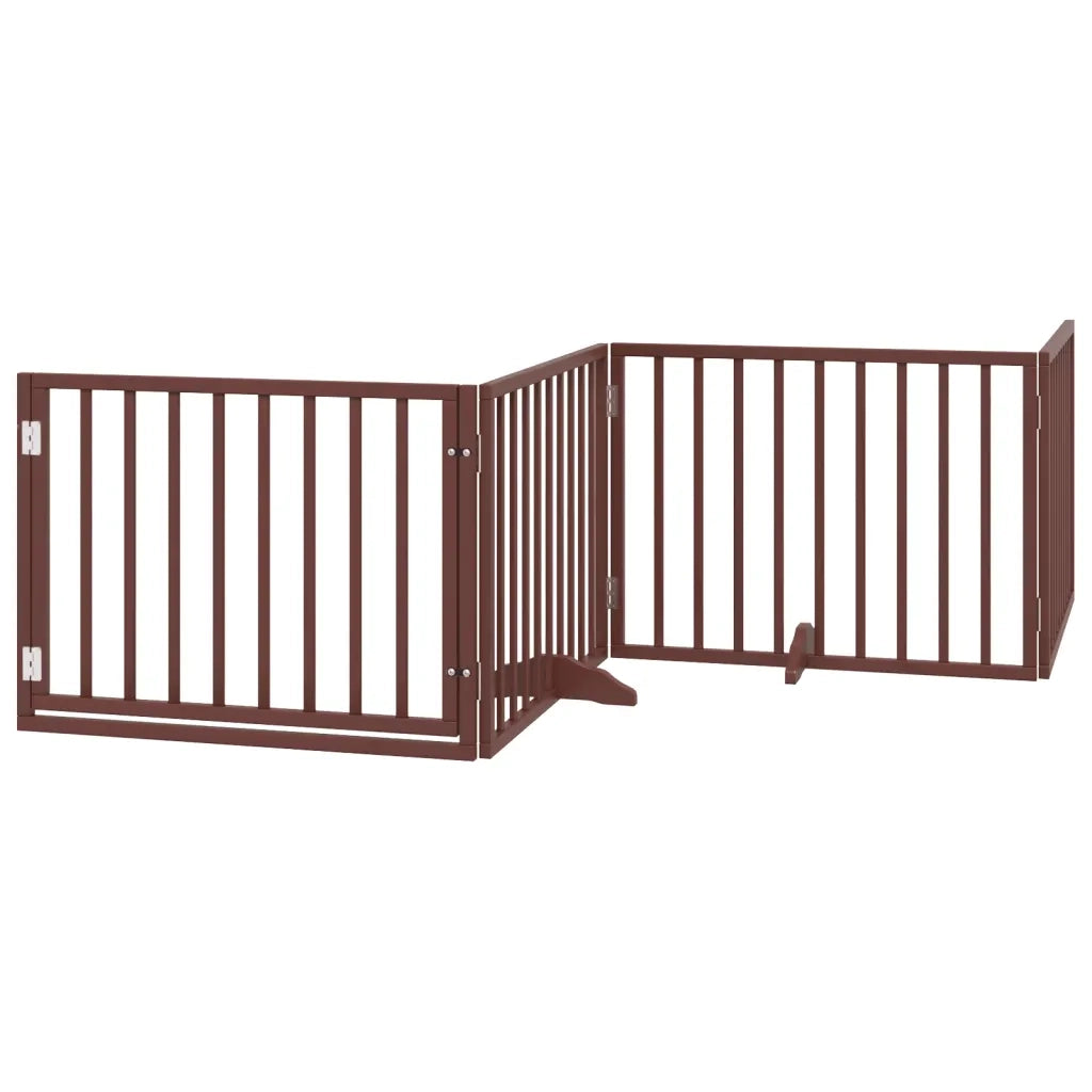 Cancelletto per cani con porta pieghevole 4 pannelli marrone 320 cm in legno di pioppo 352201
