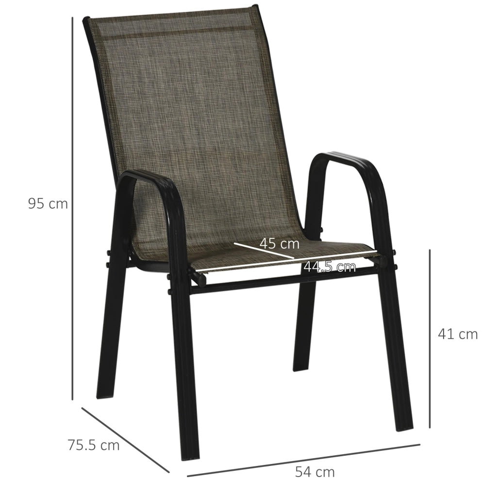 Set 4 Sedie da Giardino in Metallo e Tessuto Marrone