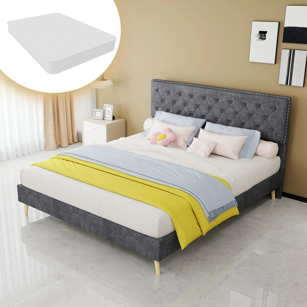 Letto Contenitore Imbottito ¨C MINIMAL ¨C Grigio 160x200 con Materasso