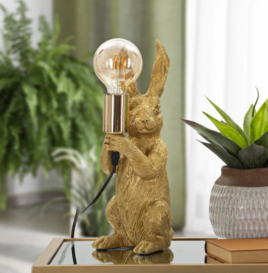 Lampada da tavolo forma di coniglio con luce in mano 13x17x35.5cm Rabbit dorato