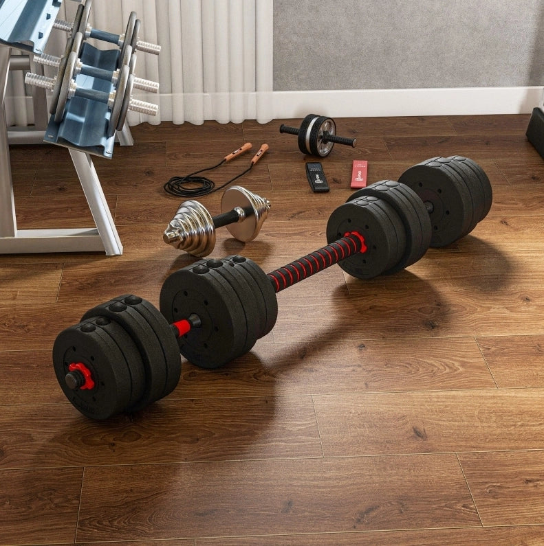Set manubri regolabili 2 in 1 da 30 kg con manubri e bilanciere in metallo nero