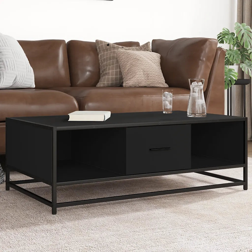 Tavolino salotto | Tavolino da caff¨¨ | Tavolino da Soggiorno Nero 100x57x35 cm in Truciolato e Metallo