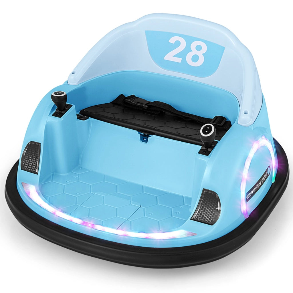 Giocattolo elettrico 12v con rotazione a 360¡ã con telecomando per bambini, Auto a scontro luci e funzione musicale Blu-Go Kart
