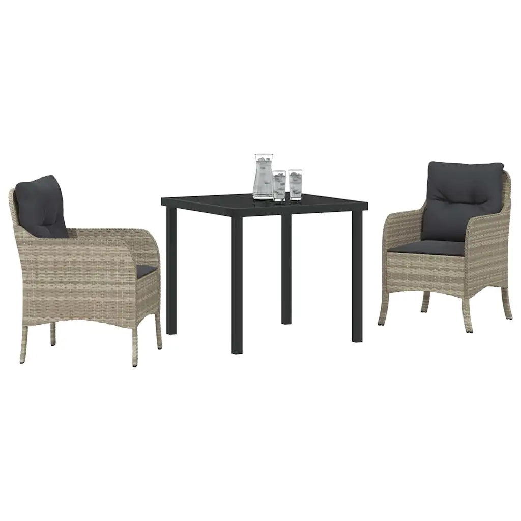 Set da Pranzo per Giardino 3 pcs Grigio chiaro polyrattan