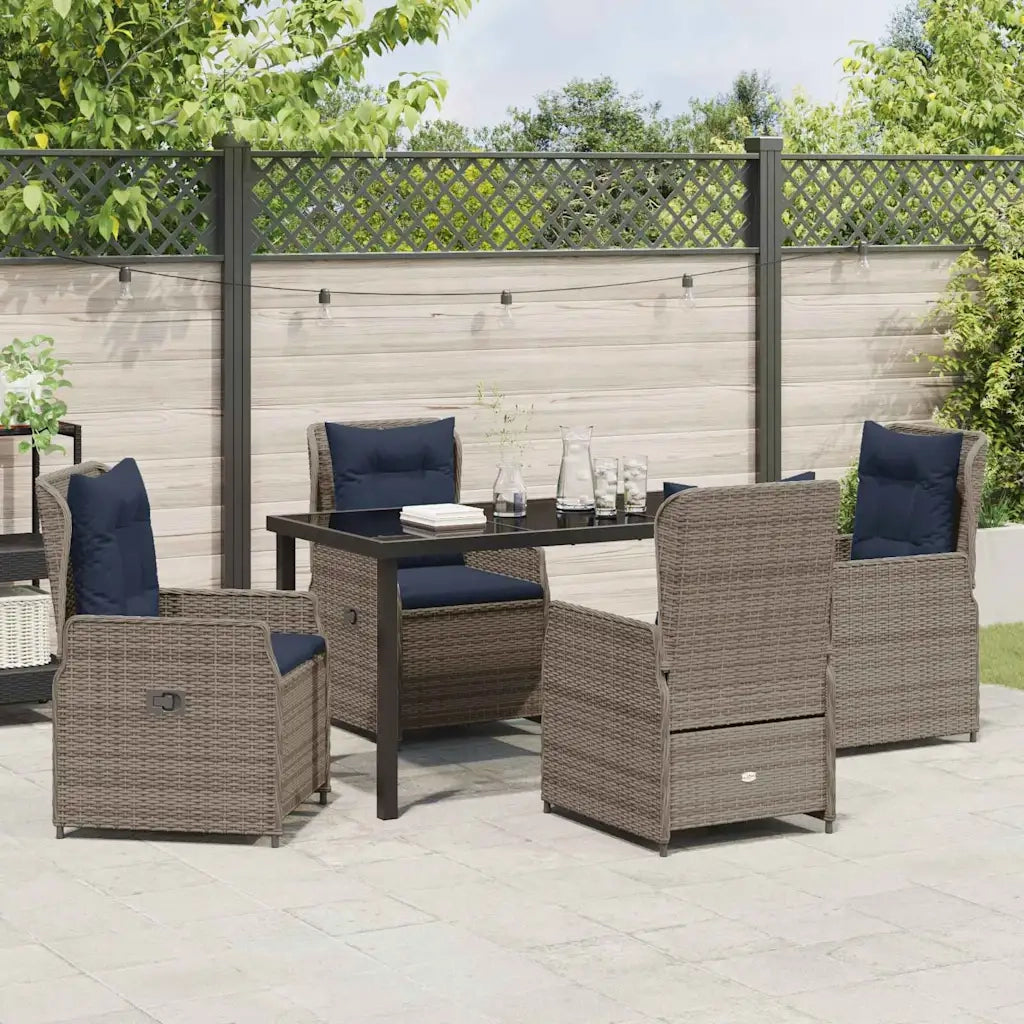 Set da Pranzo per Giardino 5 pcs Grigio Poly Rattan