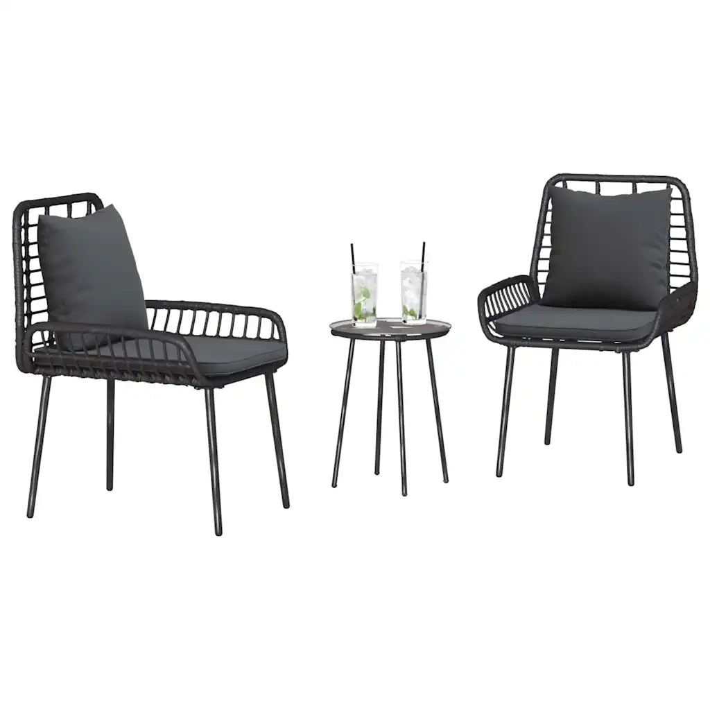 Set da Pranzo per Giardino 3 pcs Nero e antracite polyrattan