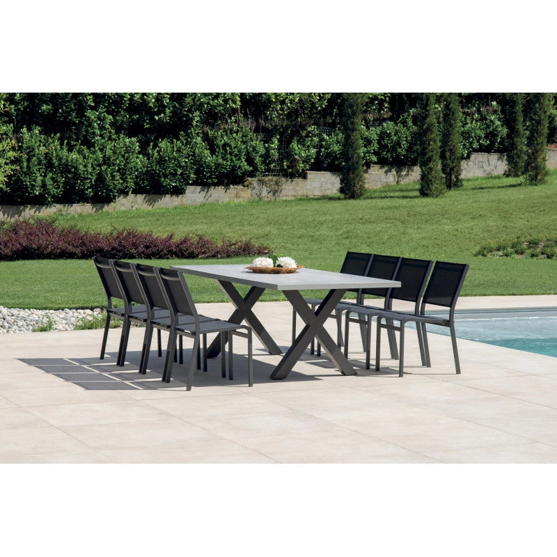 Tavolo Amantea 220x100 Alluminio Antracite Piano Resina Grigio Moia