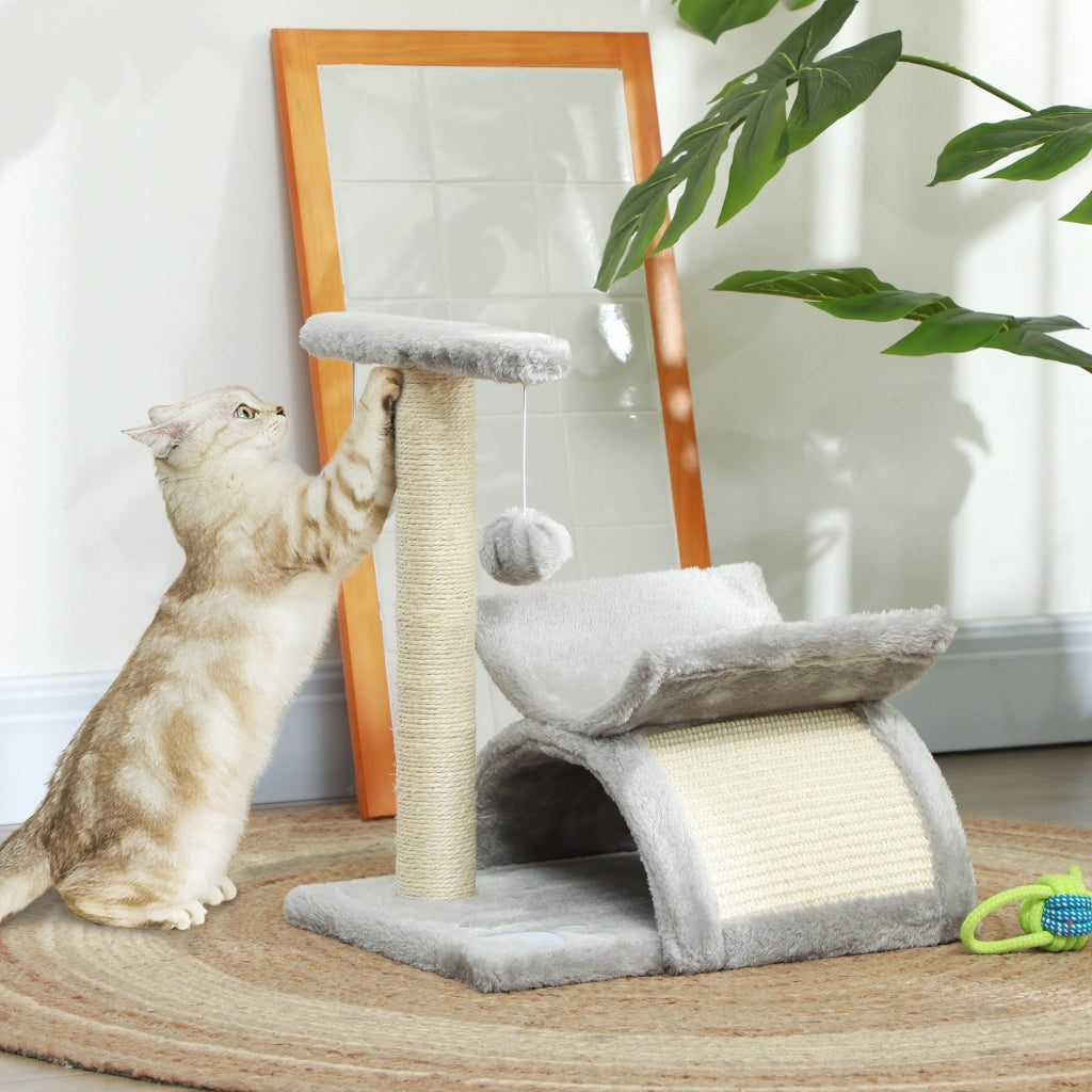 Tiragraffi per Gatti con Cuccia e Palline ¨C Minimal ¨C Grigio 40x30x43cm