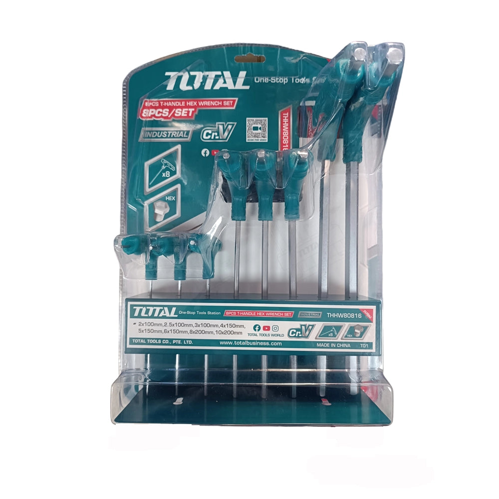 TOTAL SET 8pz CHIAVI ESAGONALI CHIAVE IMPUGNATURA A T 2-10mm CON SUPPORTO TOTTHHW80816