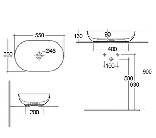 Lavabo ovale da appoggio in ceramica Beige Matt senza foro rubinetto - Feeling Rak Ceramics