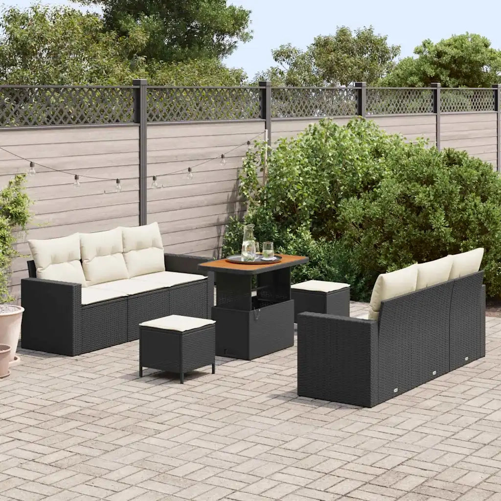 Set Divano da Giardino con cuscino 9 pcs Nero e crema 3363520