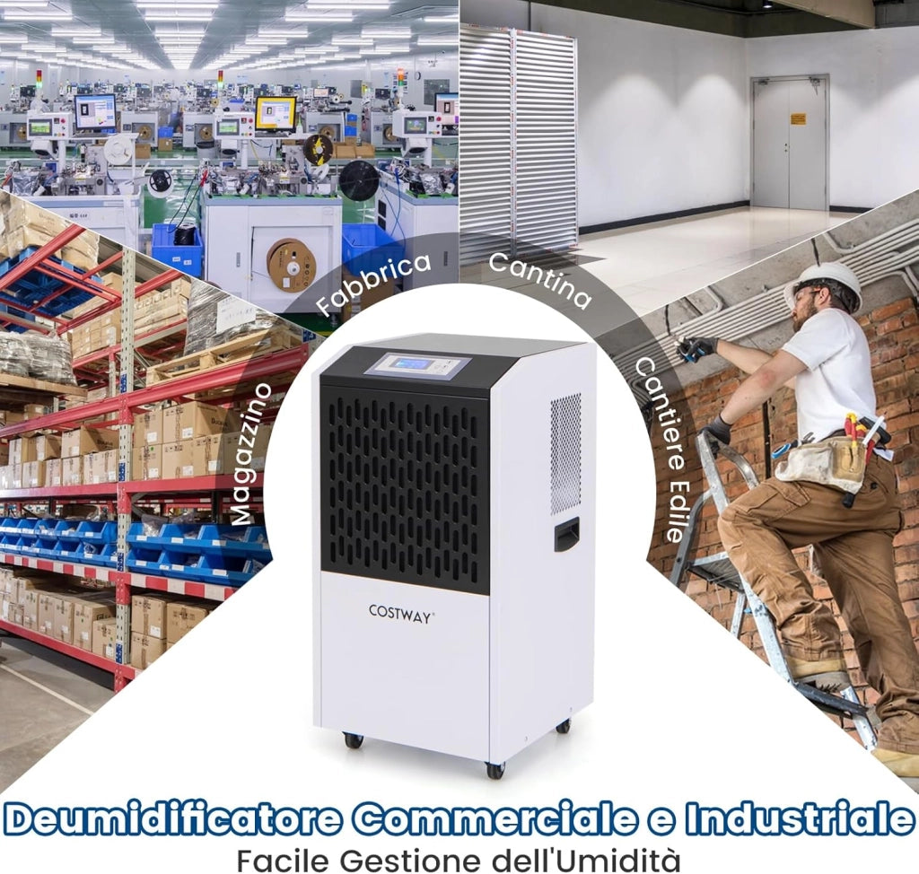 118L Deumidificatore Commerciale con Tubo di Scarico, Deumidificatore Industriale con Timer 24H e 4 Ruote, per Scantinati Magazzini e Grandi Spazi Fino a 790㎡