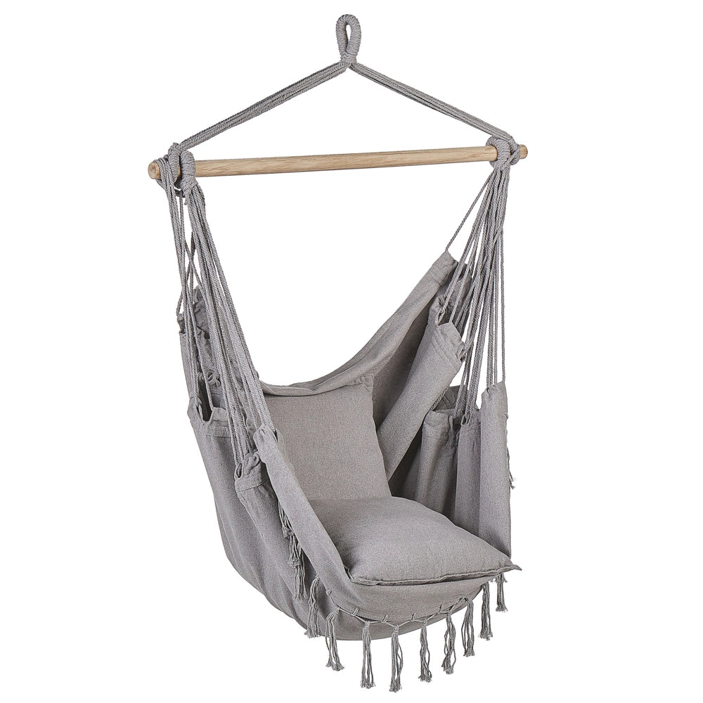 Sedia a dondolo sospesa in cotone grigio chiaro e sedile altalena in poliestere per interni ed esterni in stile boho