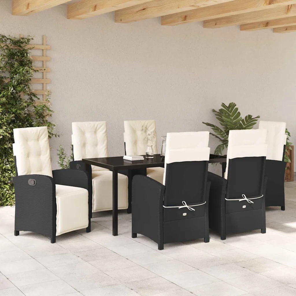 Set da Pranzo per Giardino con cuscino 7 pcs Nero polyrattan