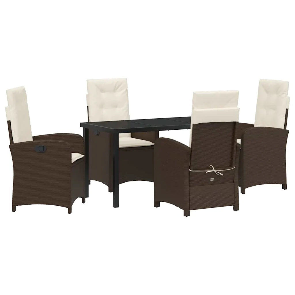 Set da Pranzo per Giardino con cuscino 5 pcs Marrone polyrattan