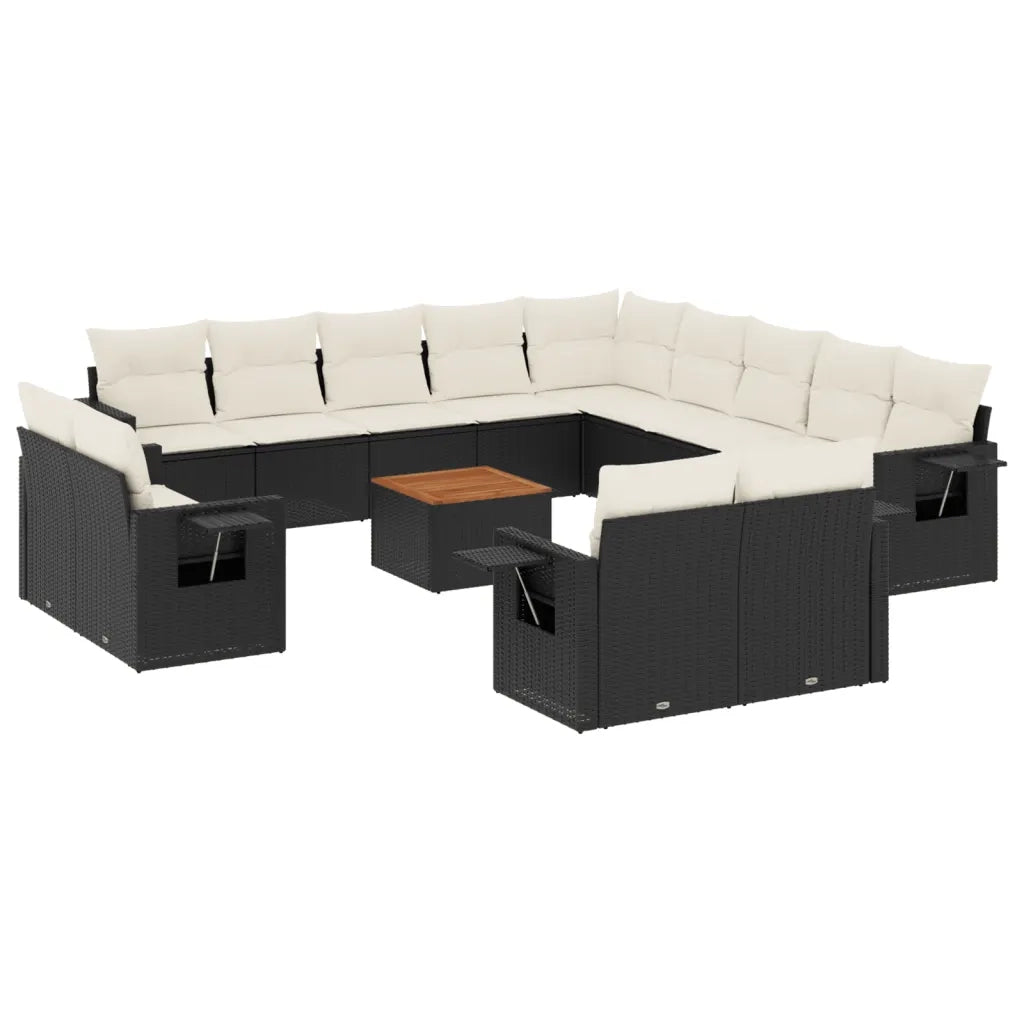 Set Divani da Giardino 14pz con Cuscini in Polyrattan Nero 3257169