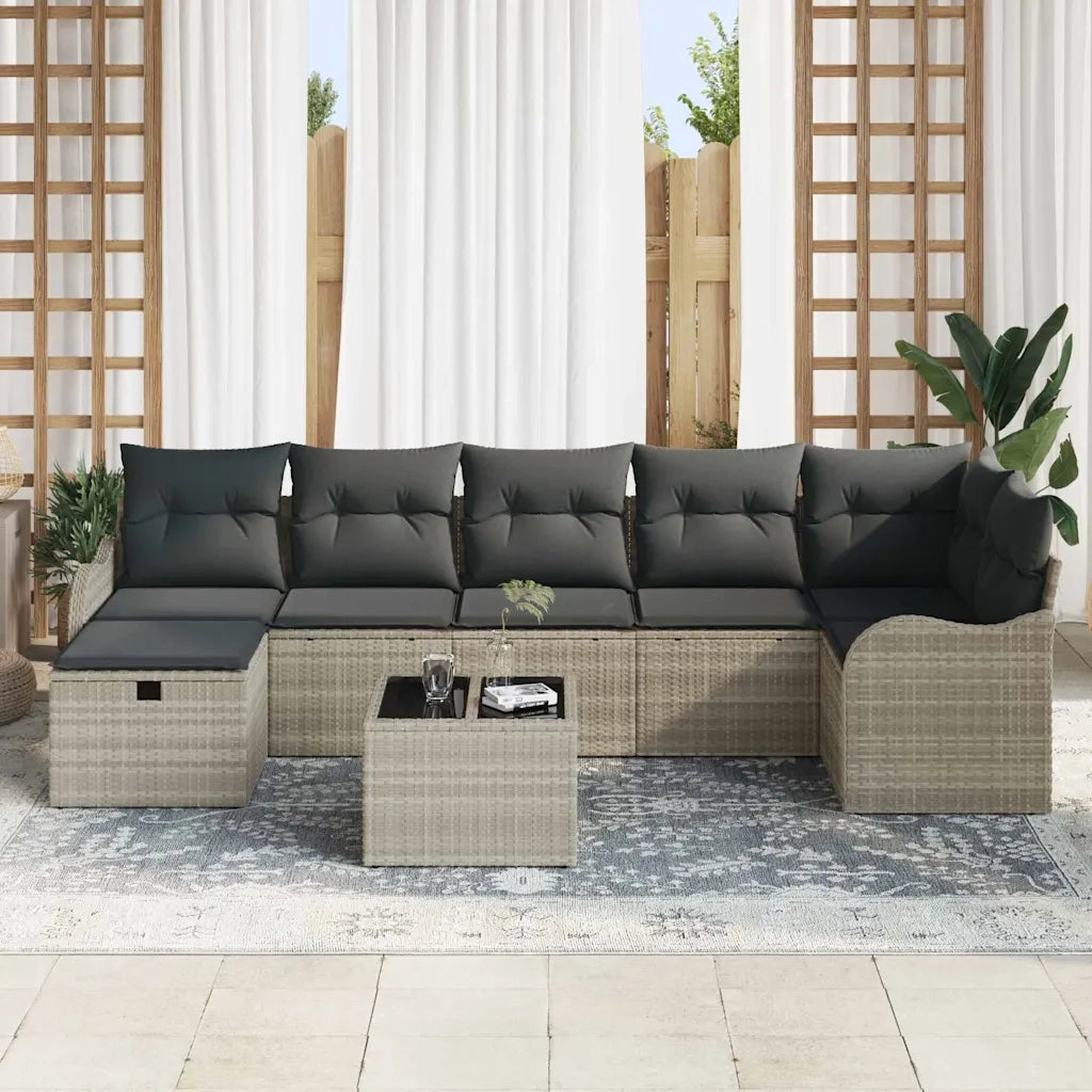 Set Divano da Giardino 8 pcs Grigio chiaro Poly Rattan 3360343
