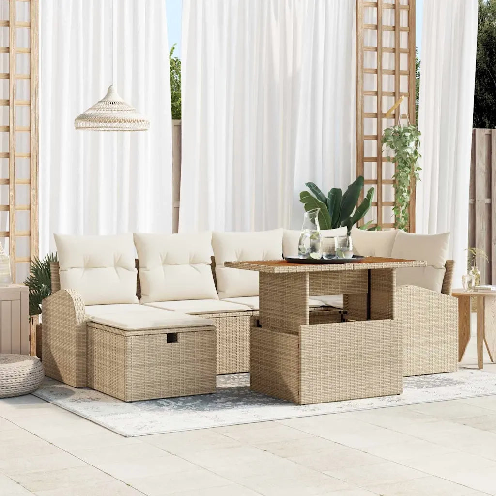 Set Divano da Giardino con cuscino 7 pcs Beige polyrattan 3359970
