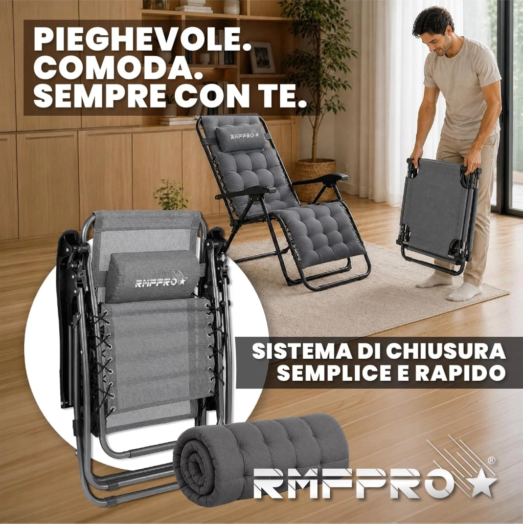 RMF PRO Sdraio da Giardino Pieghevole GRIGIA