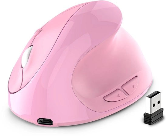 Grip verticale, caricabile, silenzioso, in dotazione con tecnologia senza fili, progettato per resistere ai morsi, design ergonomico a mano disegnato (rosa)