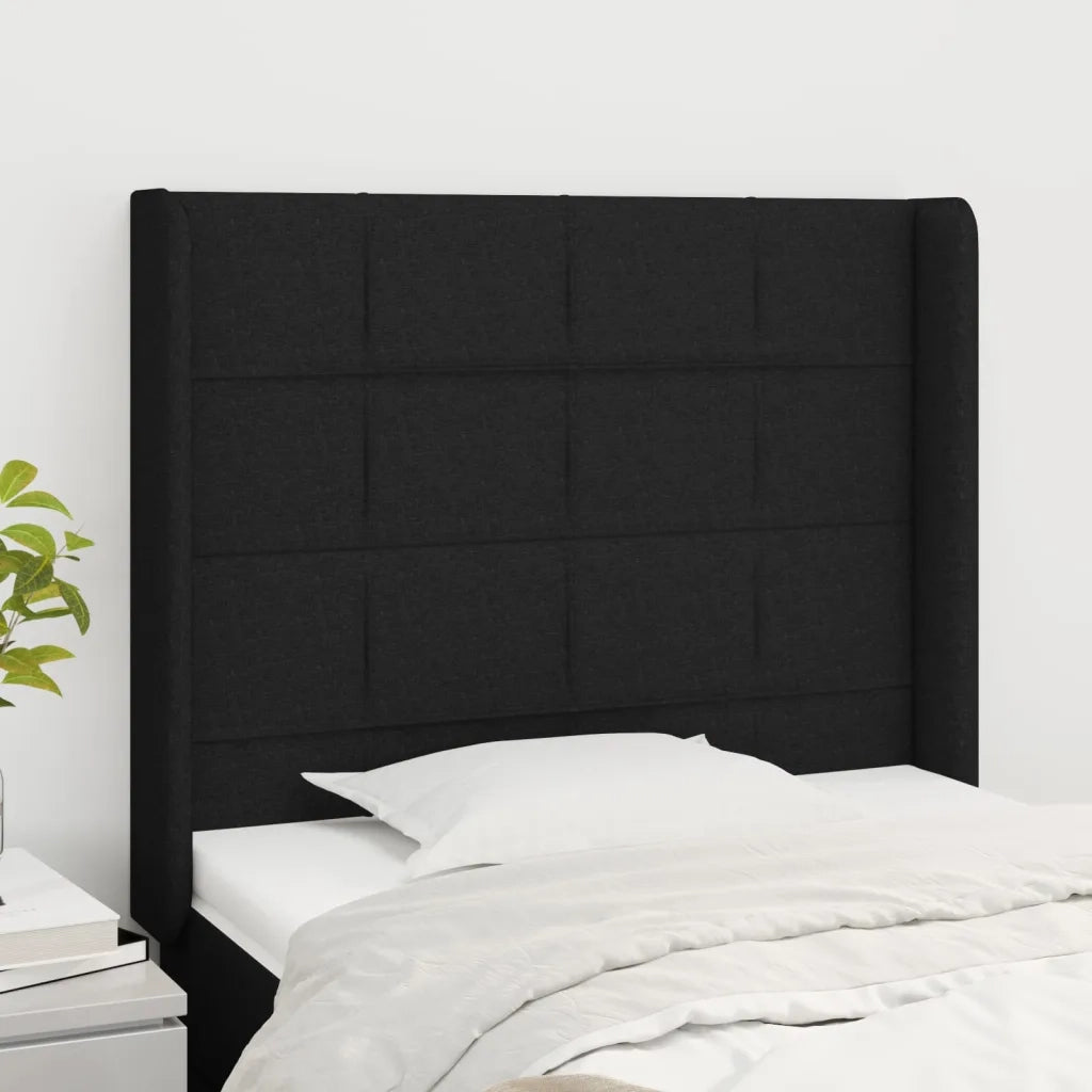 Testiera ad Orecchio-Testata con Orecchie Nera 93x16x118/128 cm in Tessuto 290741