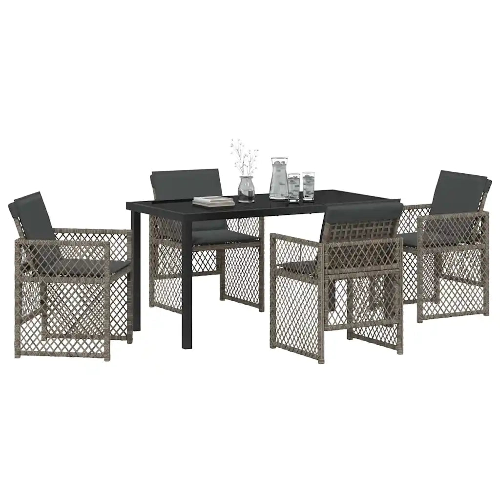 Set da Pranzo per Giardino 5 pcs Grigio polyrattan