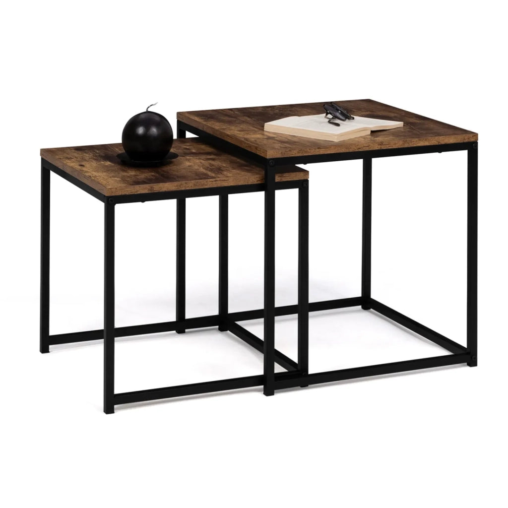IDMarket - Set di 2 tavolini DAYTON 40/45 con piani ad effetto invecchiato, design industriale