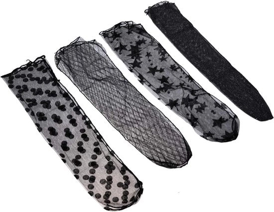 4 Paare di Calze a Caviglia Alta Sheer con Bordo e Tulle - Regalo di Festa Ragazza Halloween