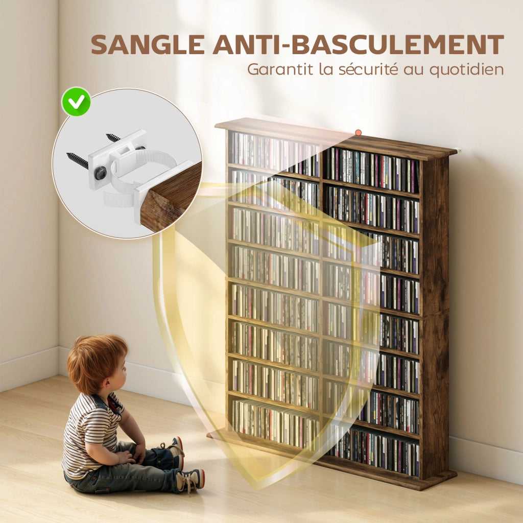 Mobile per CD e DVD con 16 cassetti e 12 ripiani regolabili ¨C zephmum ¨C marrone