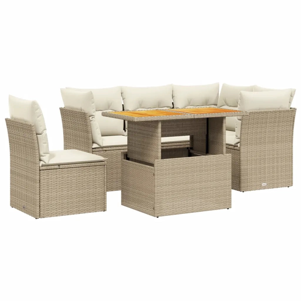 Set Divano da Giardino 5 pz con Cuscini Beige in Polyrattan