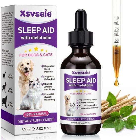 Supplemento per Cani a Base di Melatonina 60ml - Melatonina Liquida - Supporta la Relaxazione - Olietto per Cani - Riduce l'Ansia - Aiuta con Rumori e Fiamme - Integratore per Cani