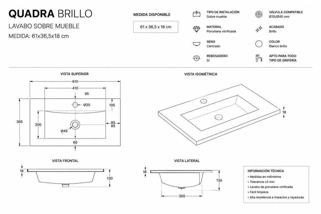 Mobile bagno con lavabo ORIGENBATH ITACA senza specchio 60x35 cm estepa