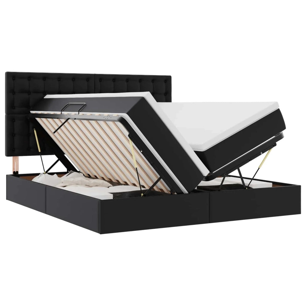 Letto con contenitore e LED Nero 200 x 200 cm Pelle sintetica