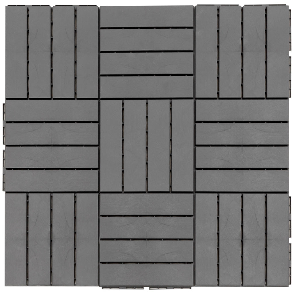 Set 9 Mattonelle a Incastro per Terrazzo, Piastrelle per Pavimenti, Piastrelle per Esterno in PP Antiscivolo, Area: 0.81 mq, 30x30x2cm, Nero