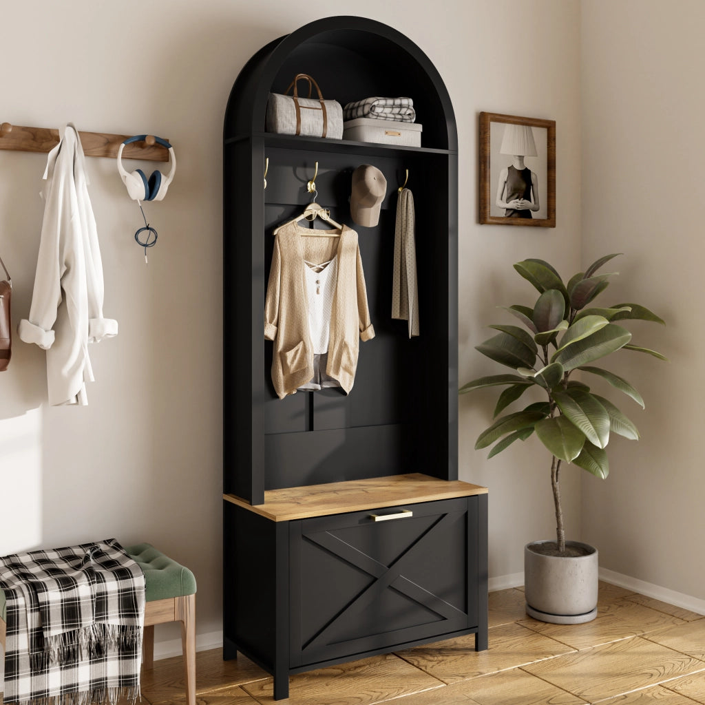 Scarpiera con Appendiabiti e Ripiani ¨C MINIMAL ¨C Legno MDF, Metallo, Ingresso