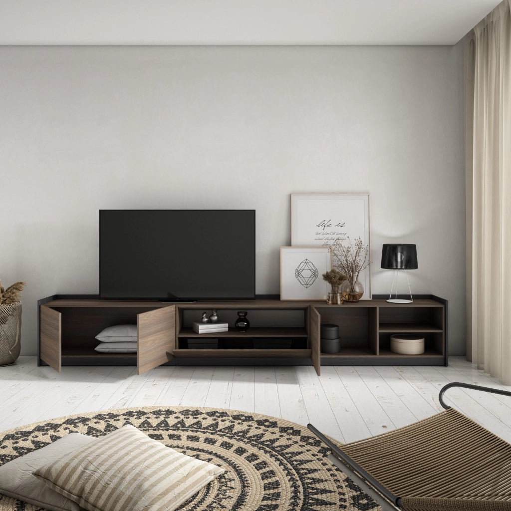 Mobile TV Soggiorno, 310x50x37 cm, Per TV fino a 80", Mobile Soggiorno, Rovere scuro e Nero