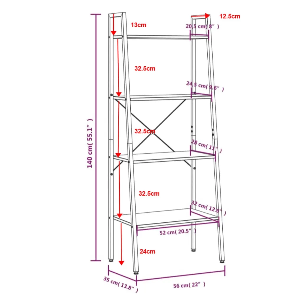 Scaffale Autoportante con 4 Ripiani Nero 56x35x140 cm 336366
