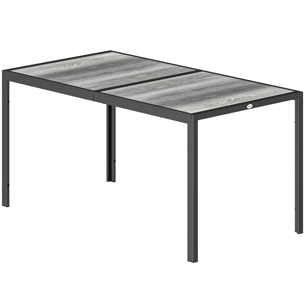 Tavolo da Giardino in Acciaio con Piano Effetto Legno 150x80x74 cm ¨C zephmum ¨C Grigio e Nero