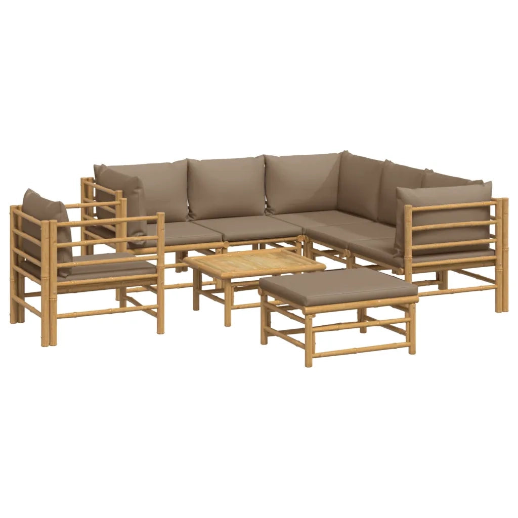 Set Salotto da Giardino 8pz con Cuscini Tortora Bambù 3155126