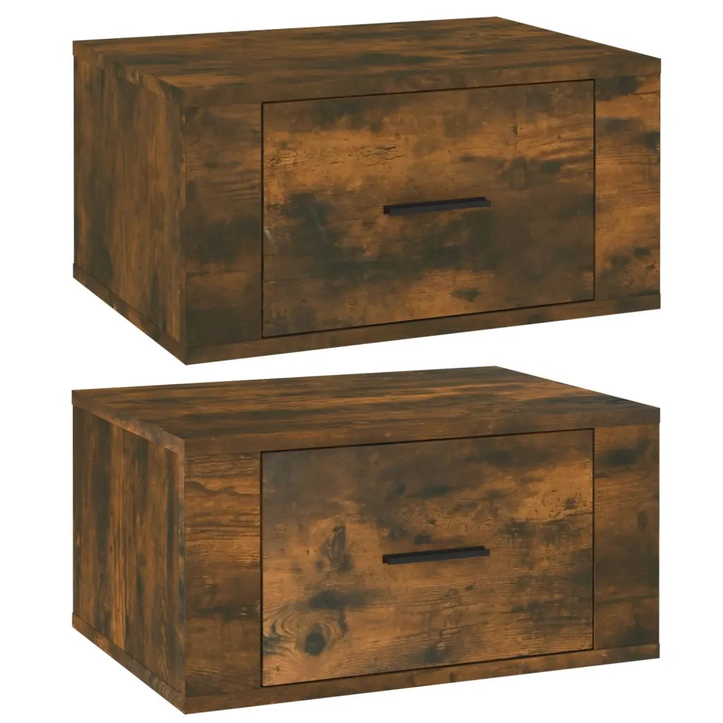 Set di 2 Comodini | Armadio da Notte | Mobiletto da notte a Muro Rovere Fumo 50x36x25 cm