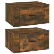Set di 2 Comodini | Armadio da Notte | Mobiletto da notte a Muro Rovere Fumo 50x36x25 cm