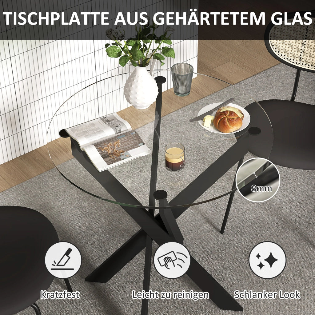 Tavolo da pranzo rotondo ¨C Xylo ¨C Vetro temperato e metallo nero, 70 cm, 4 persone