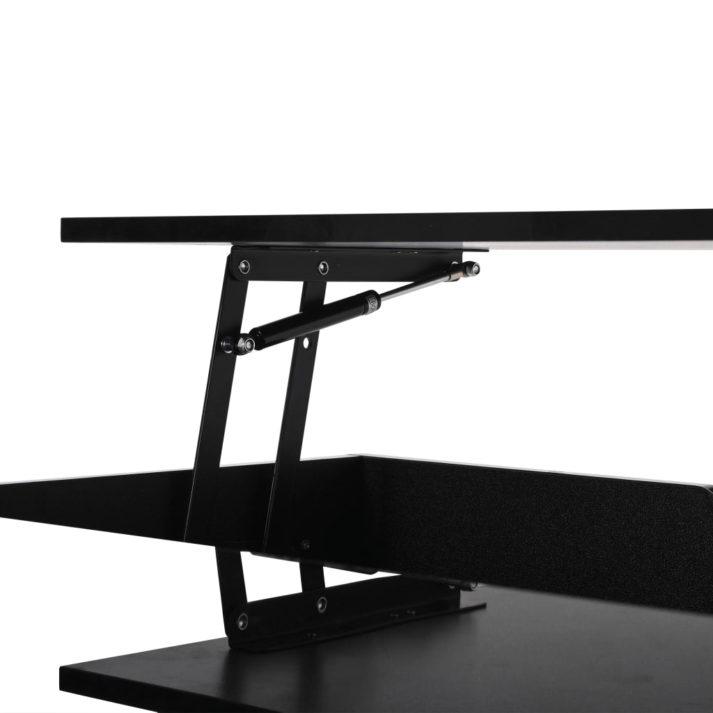 OKWISH Tavolino da Salotto Alzabile con Vano Contenitore e Spazio Semiaperto, LED, per Soggiorno, Pannello di Particelle, Nero, 80 x 75 x 40 cm