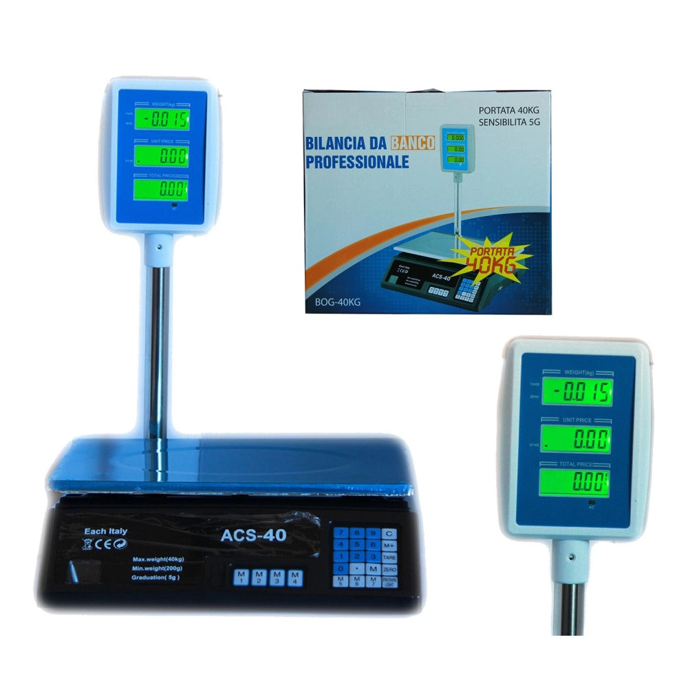 Trade Shop - Bilancia Digitale Elettronica 40 Kg Display Lcd Elettronico Fronte Retro Pesa -