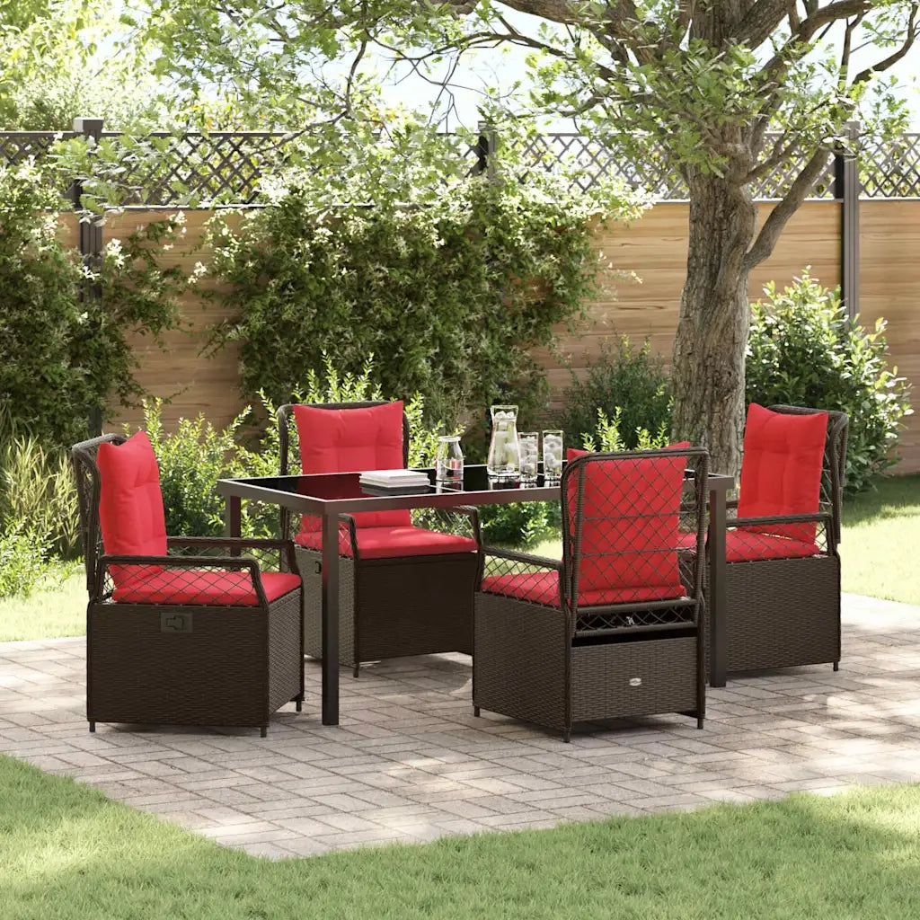 Set da Pranzo per Giardino 5 pcs Marrone polyrattan