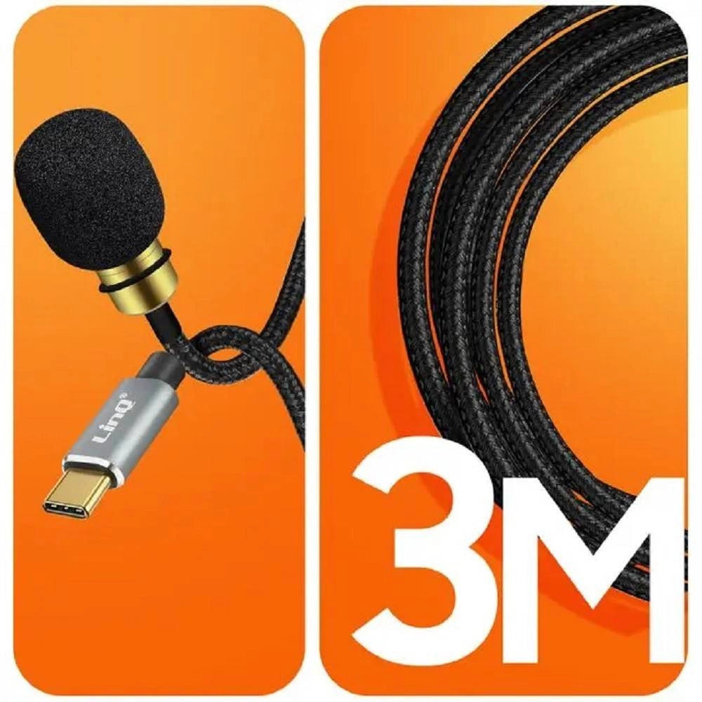 Trade Shop - Microfono Lavalier Usb-c Suono Omnidirezionale A 360° Con Cavo 3 Metri Tpc3540m -