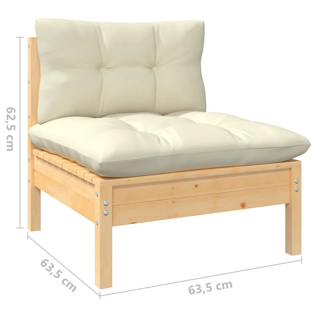 Divano da Giardino a 3 Posti con Cuscini Crema Massello di Pino 3096076